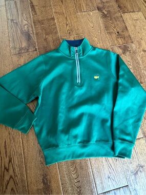 Masters Kids Green Navy golf quarter zip M 8-10 perfect cond smoke pet free